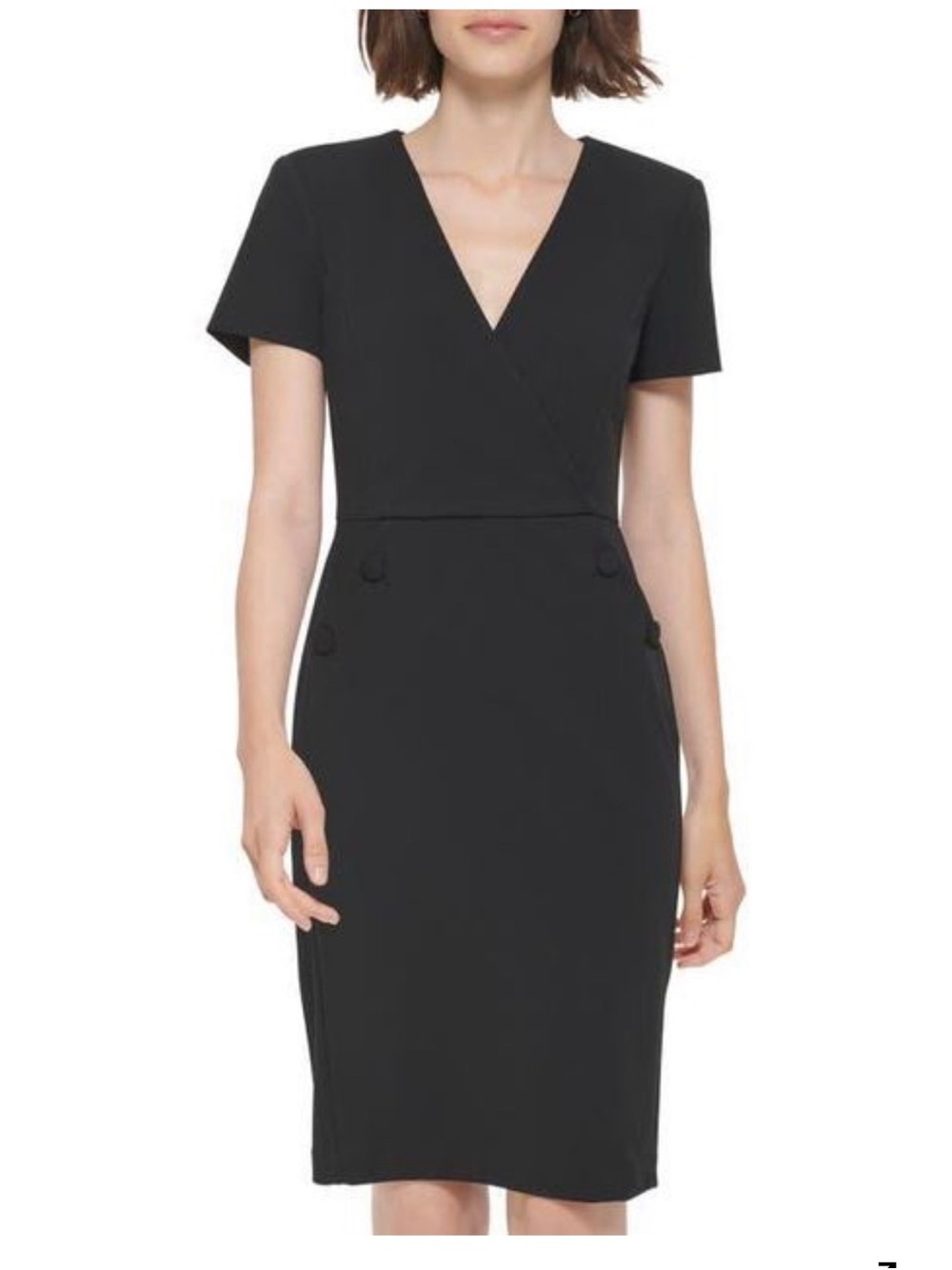 NWT Calvin Klein Women's Black V-Neck Button Sheath Dress SZ6